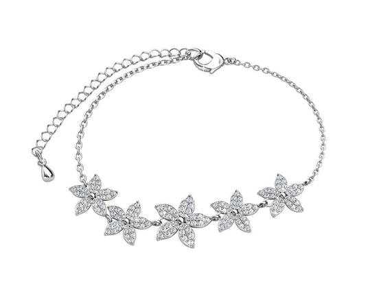 Yolora Ladies Floral Bracelet with Kalpa Camaka Crystals - Silver - 18K White Gold Plated - Gift Box - Mother's Day Gift