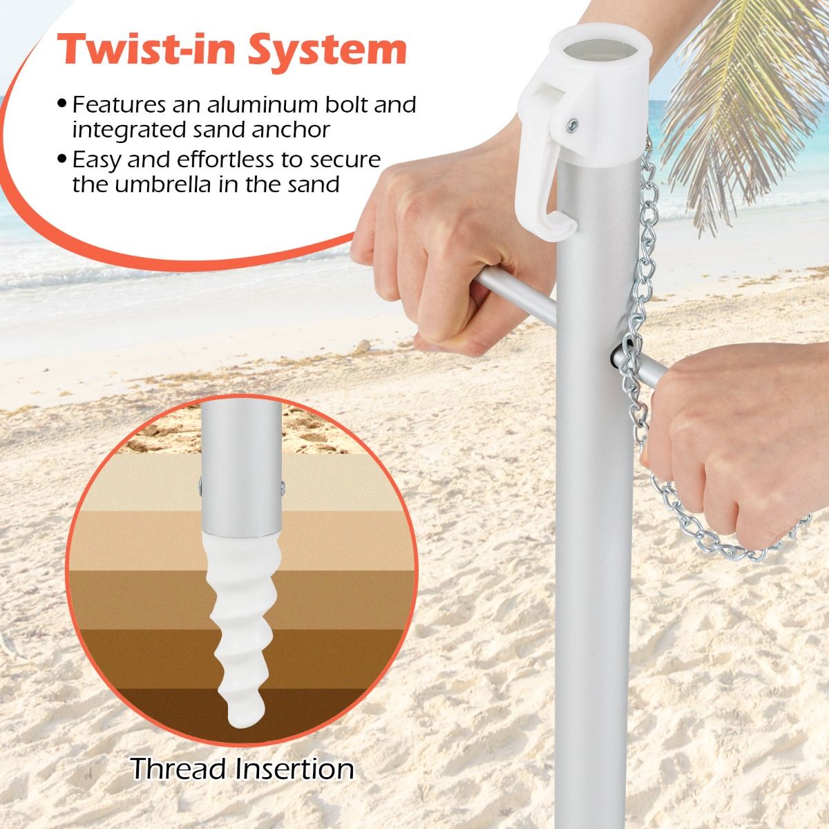 Parasol de plage Coast Ø198 x 206 cm - Rouge/Jaune - Parasol portable avec ancre de sable et sac de transport