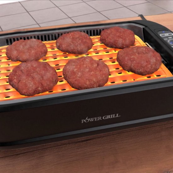 PowerXL Smokeless Grill - Barbecue électrique - Pour griller sans fumée ni odeur - Avec plaque de cuisson et fonction « arôme » - Revêtement antiadhésif - Avec couvercle en verre thermo-résistant - Barbecue d'intérieur - 1 500 watts - Édition vente par co