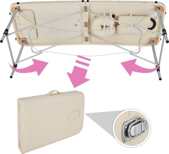 tectake® - table de massage en aluminium 2 zones, table de massage 4cm matelas, table de massage pliante, table de massage en aluminium réglable en hauteur, table de massage portable avec accessoires, appui-tête en aluminium, accoudoir et sac de transport