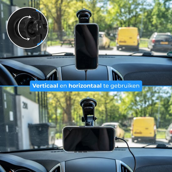 Supports de téléphone Nuvance pour voiture - Support de téléphone à ventouse - Compatible MagSafe - Câble USB-C inclus - Chargeur sans fil - Support de téléphone portable pour voiture