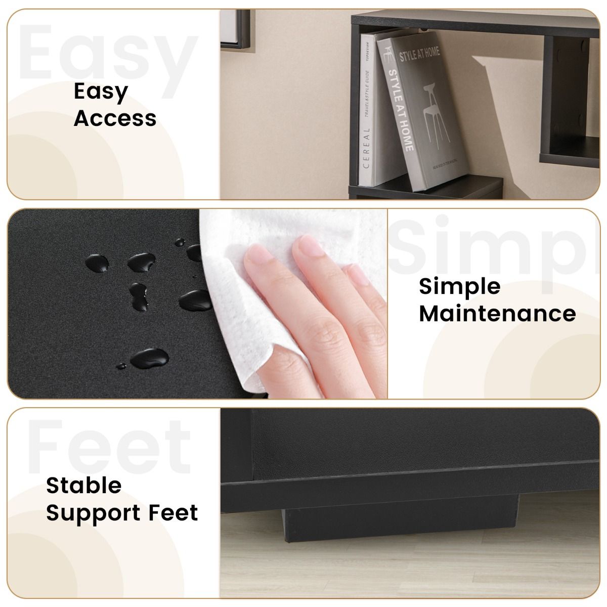 Coast Bookcase Black - 70×20×120 cm - Rayonnage ouvert géométrique avec 11 étagères et protection contre le basculement