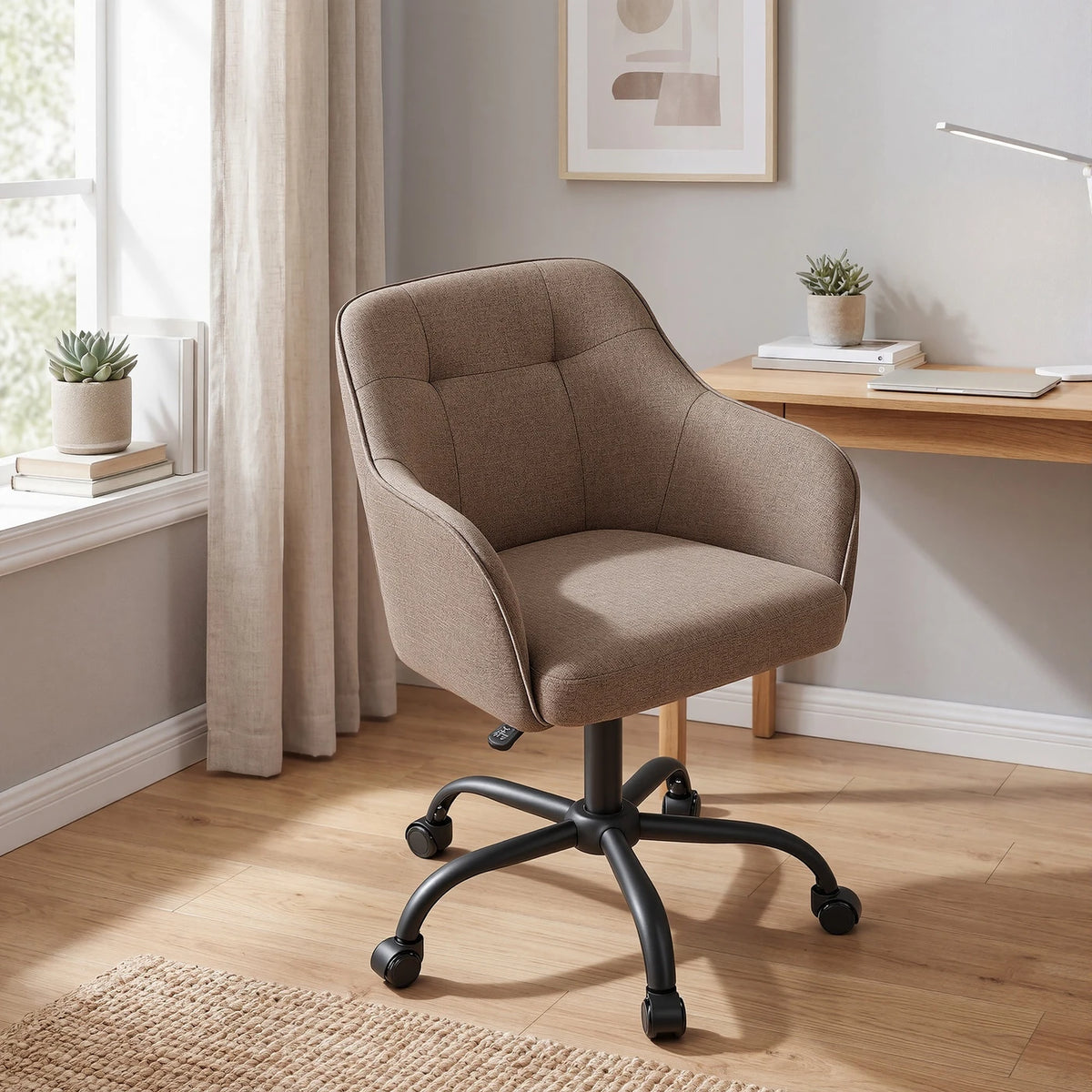 Chaise de bureau ergonomique Ochama - Réglable et pivotante - Tissu respirant - 64 x 64 x 78-88 cm - Marron
