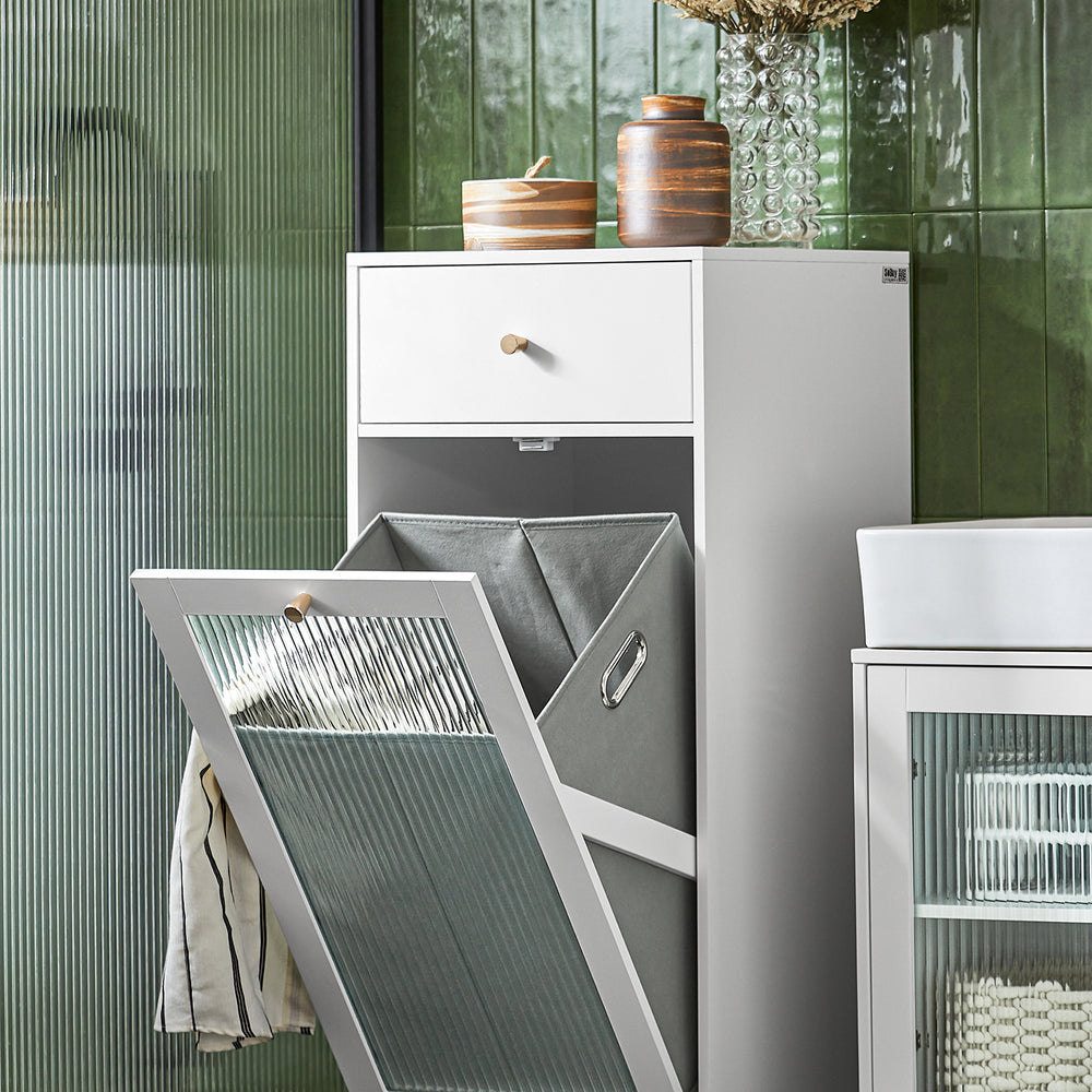SoBuy BZR116-W Armoire à linge avec tiroir - Panier à linge amovible - 40x40x96 cm - Blanc