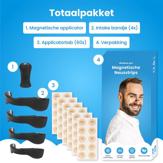 DreamCare Bandelettes nasales magnétiques - 30 paires - Anti ronflement - Plaques nasales