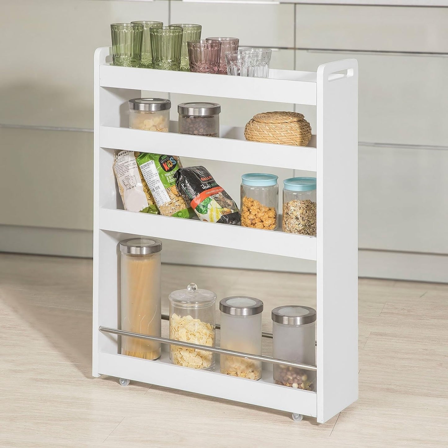SoBuy Étagère de cuisine 4 niveaux sur roulettes - Max. 20 kg - 60 x 19 x 81 cm - Blanc