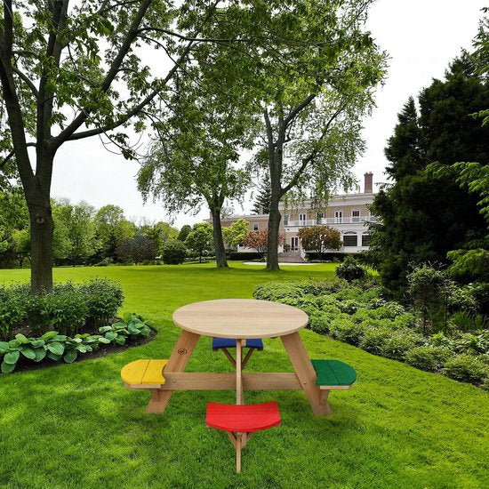 AXI Ufo Table de pique-nique ronde pour 4 enfants en couleurs arc-en-ciel - Table de pique-nique en bois - 120x120x56cm