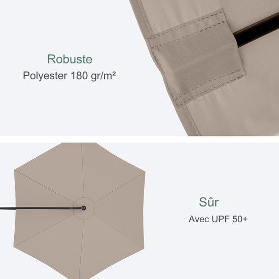 Parasol LifeGoods, Ø300cm, imperméable, avec housse et base en croix, Taupe