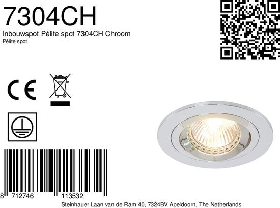 Spot encastrable Pelite 7304CH en chrome brillant, Ø 10 cm - Style moderne, orientable, adapté à un usage intérieur - Steinhauer, métal, électronique, plastique