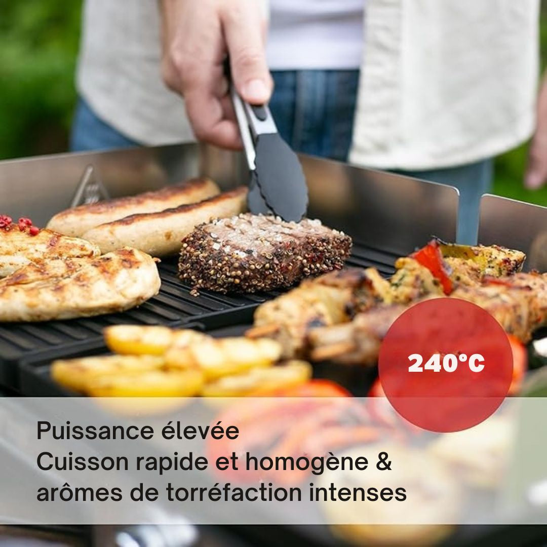 Grill de table électrique LEBENLANG  - 2400W - Pince à griller et protection anti-éclaboussures incluses - 35 x 52 x 10 cm - acier inoxydable