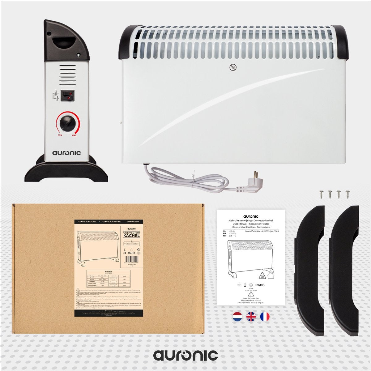Auronic Chauffage électrique -  750/1250/2000 Watts - Thermostat réglable - Blanc