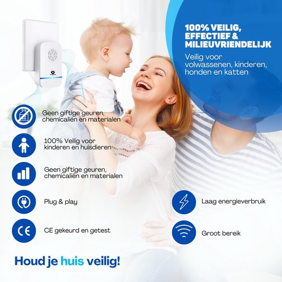 Vulpes Goods répulsif à ultrasons pour souris PRO - 8-en-1 - Répulsif pour souris d'intérieur - 4 pièces - Blanc