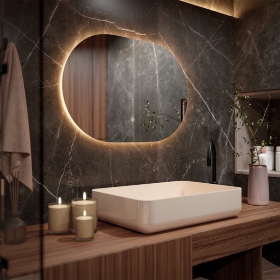 Mirlux Miroir de salle de bain avec éclairage LED et chauffage - Miroir mural ovale - Miroir de douche anti-condensation - 90x60CM