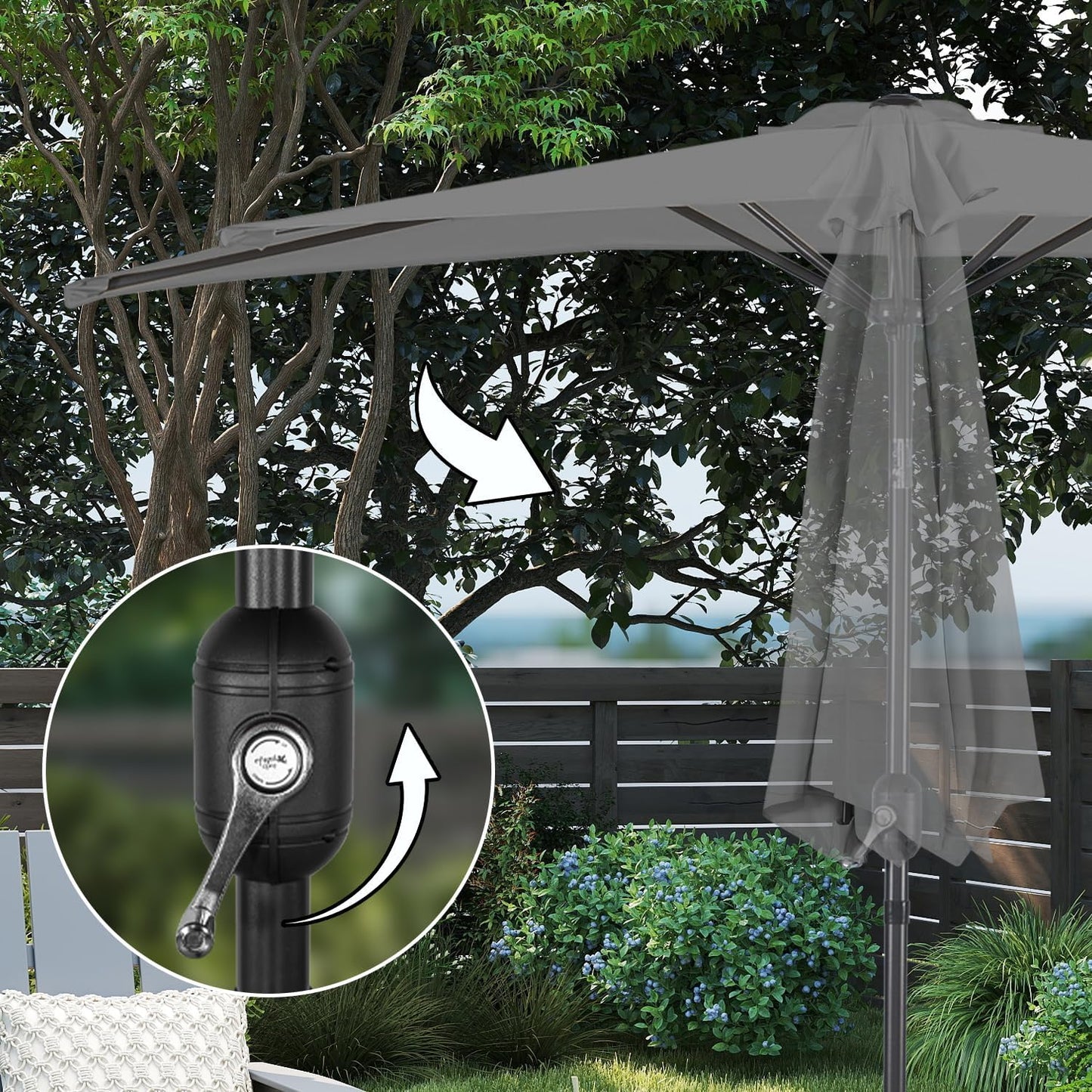 Angel Living Parasol de balcon - Semi-circulaire - 265 x 130 cm - Gris