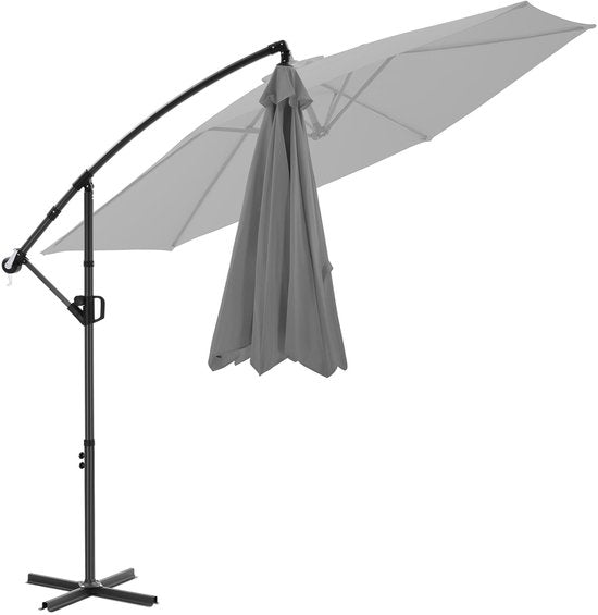 tectake® Parasol à pied flottant - 3 x 3 m - Parasol de jardin - Orientable - Polyester hydrofuge avec protection UV - Housse incluse - Gris