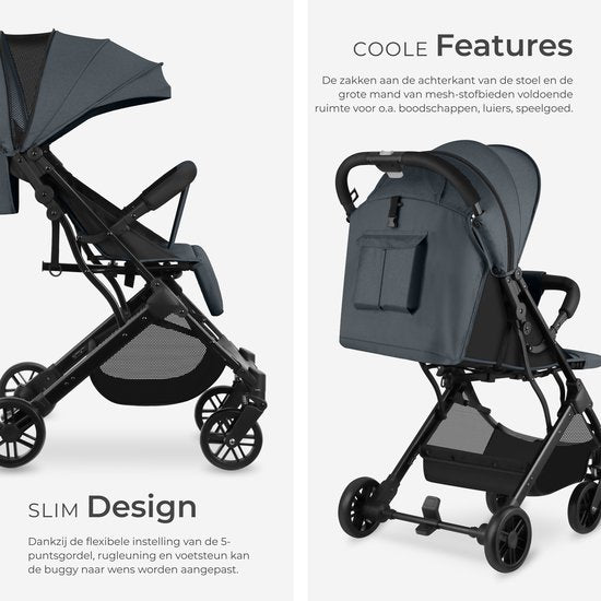 tectake® Buggy Pushchair Finn - Poussette pliante légère - Pliable et avec capote pliante - Protection solaire - Capacité de charge 15kg - Anthracite