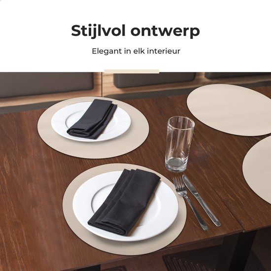 Sets de table Castagnola aspect cuir - Sets de table antidérapants en cuir artificiel - Dessous de verre hydrofuge - Dessous de verre - 6 pièces - Diamètre 38 cm - Blanc cassé