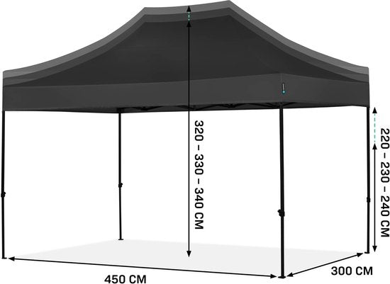 Tente de réception VONROC - 3 x 4,5 m – Tente de réception Premium Easy-Up – Conception modulaire – Pliable – Imperméable – Armature en acier – Protection UV 50+ – Sac de rangement inclus – Noir