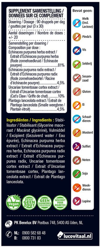 Lucovitaal - Gouttes Echinacea Cat's Claw pour renforcer les défenses immunitaires - 100 ml - Complément alimentaire