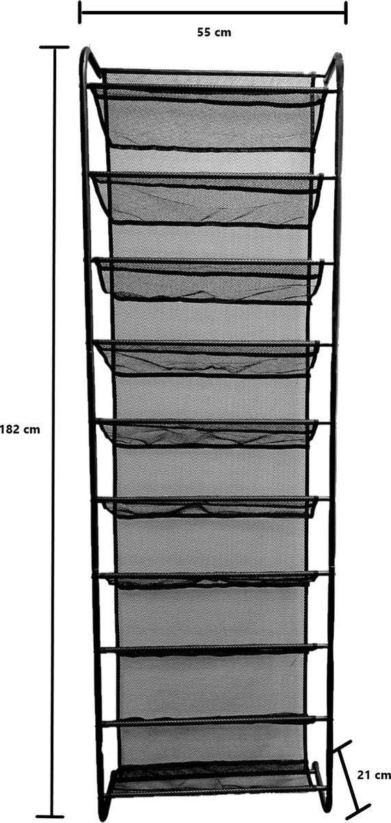 O'DADDY® porte chaussures suspendue en métal - Convient aux portes droites et obtuses, des deux côtés - 20 x 51 x 182 cm - Noir