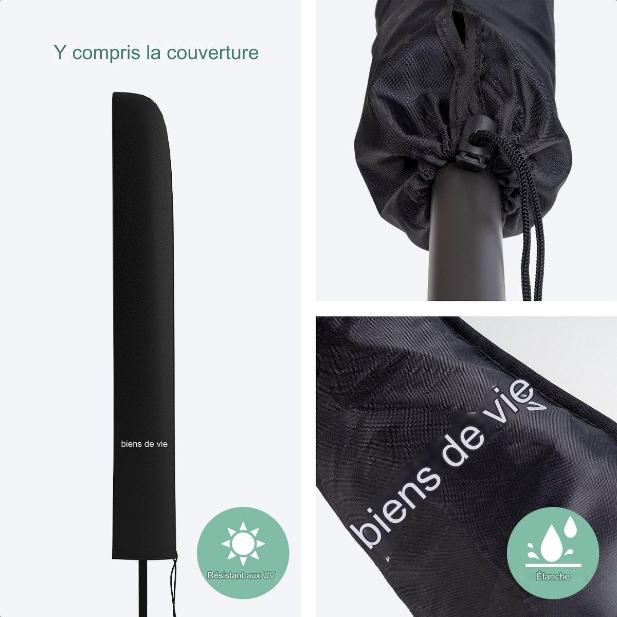Parasol - LifeGoods - 30° inclinable - Imperméable - Avec housse - 200x125cm - Gris foncé