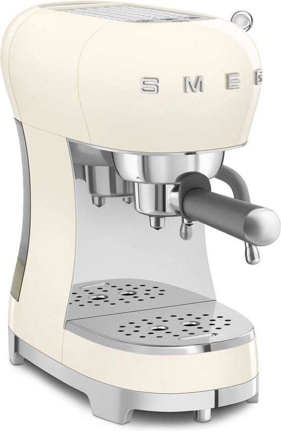 Machine à expresso manuelle SMEG ECF02CREU - Machine à piston - 15 bars - Thermobloc - Buse à vapeur - Compatible avec le café moulu et les dosettes E.S.E. - Style années 50 - Crème