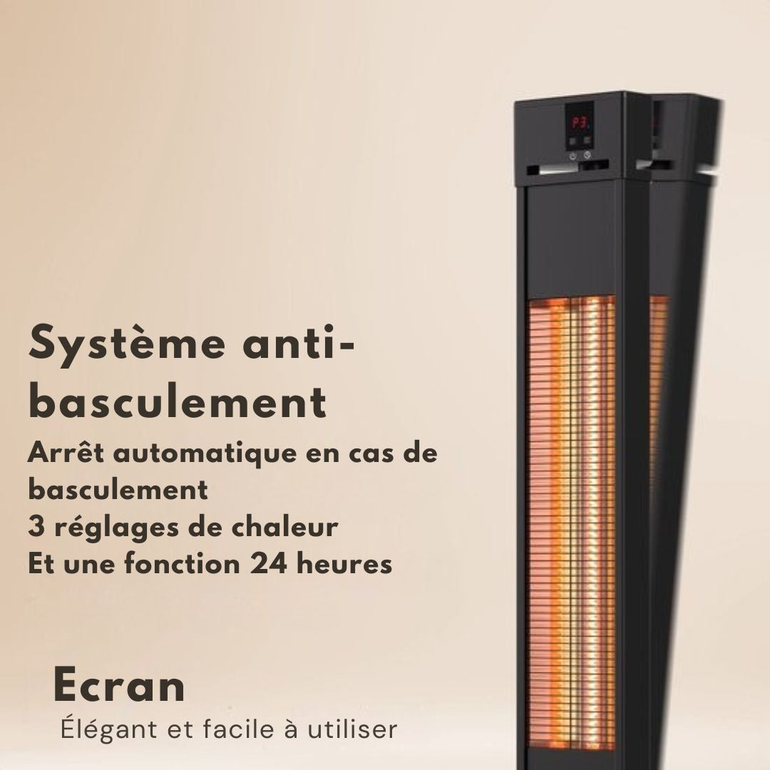 Chauffage infrarouge - Auronic - Debout - 20m2 - Electrique - 2000W - Télécommande - 3 niveaux - Noir