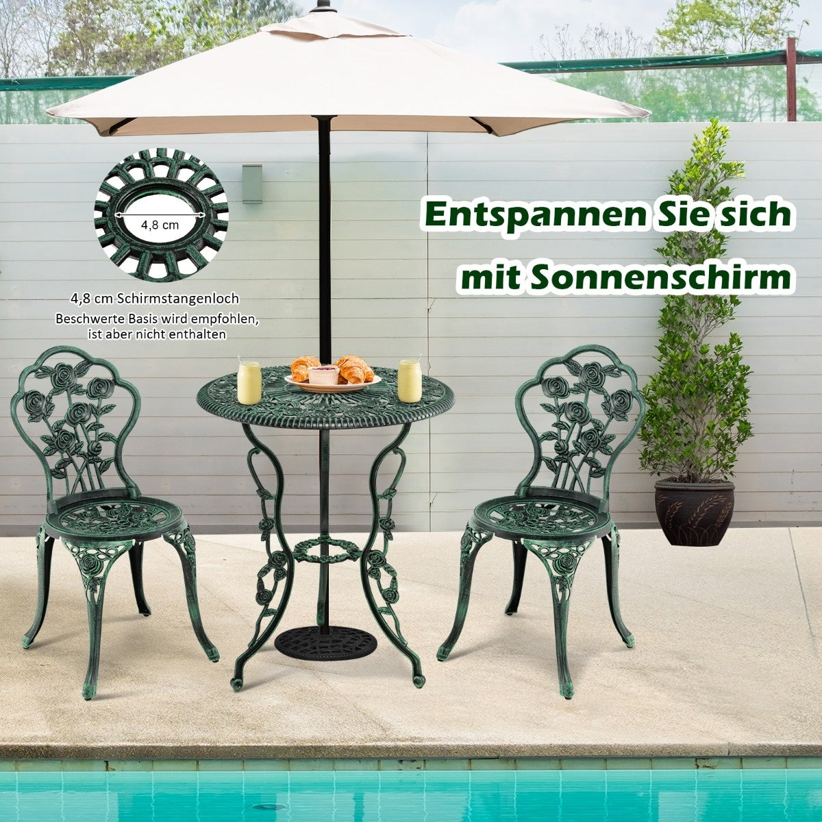 Côte 3tlg. Ensemble bistro antique design rose groupe de sièges ensemble de balcon ensemble de jardin avec 2 chaises