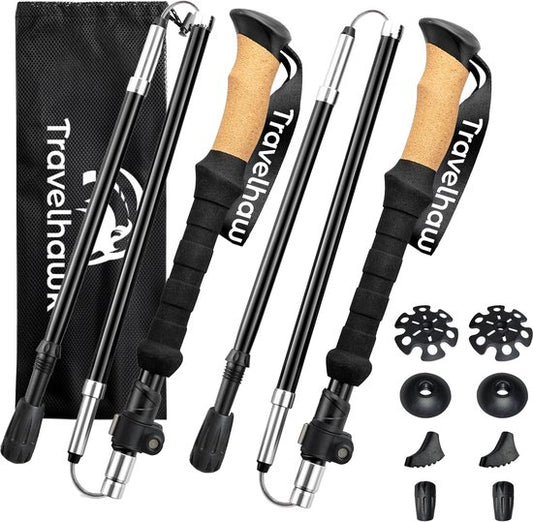 Bâtons de marche nordique Travelhawk Bâtons de trekking - randonnée - trekking - ajustable - pliable - alternativement télescopique et rétractable