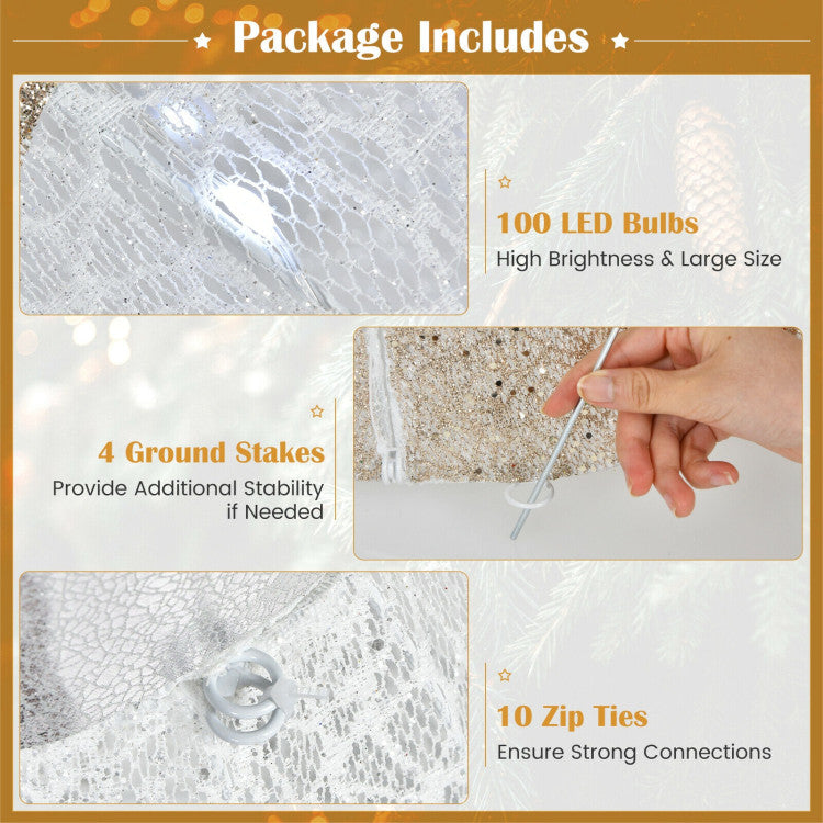 Ange illuminé Décoration de Noël - 150 cm de haut - Blanc et or - 100 LED - Pour l'intérieur et l'extérieur