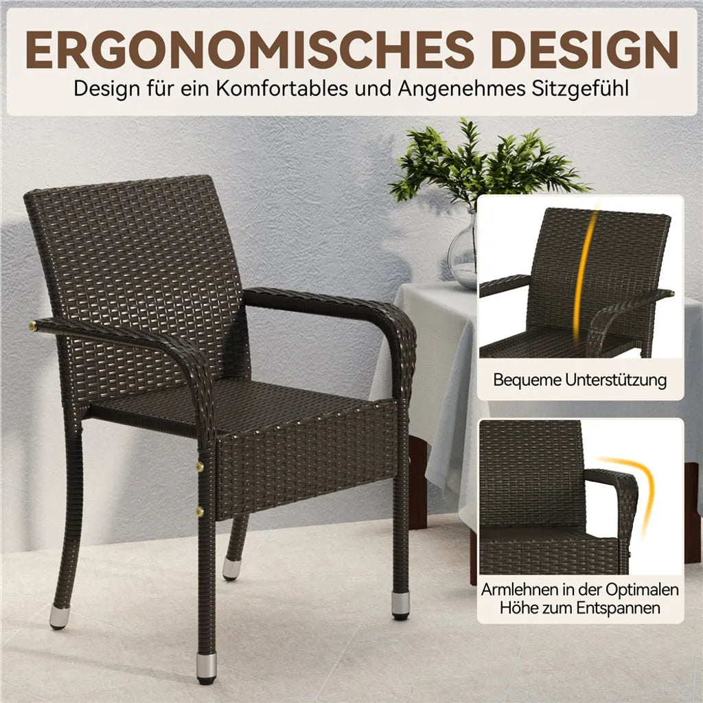 Yaheetech Chaises de jardin - 2 pièces - en rotin - empilables - avec accoudoirs - pieds réglables - marron