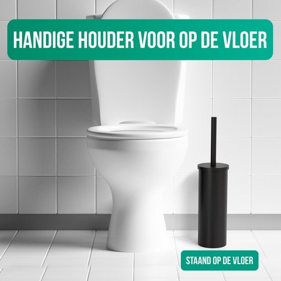 Avalo Toilet Brush With Holder - Freestanding - Stainless Steel Black - Toilet Brush With Holder