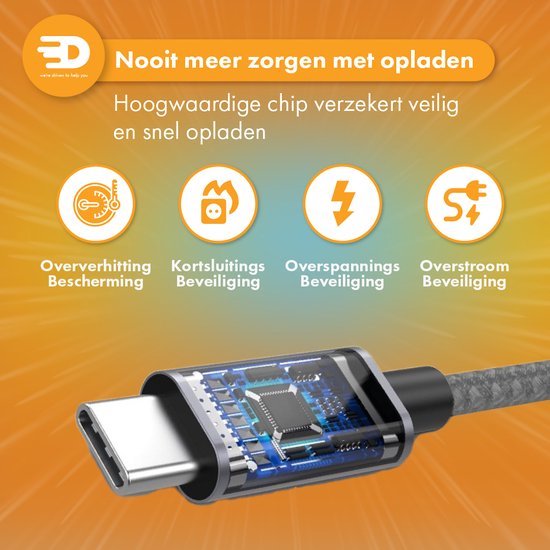 Drivv. Câble USB vers USB C - Chargeur rapide - Câble de données et de charge USB C - Court - 1 mètre - Convient à Samsung, iPhone 15 et autres - Gris spatial