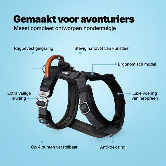 Harnais Jake et Jacky pour grands chiens - Harnais anti-traction - Harnais Y pour chien - Harnais pour chien - Noir - Taille L