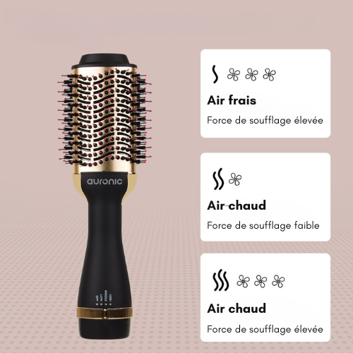 Auronic - Brosse soufflante et coiffante 3 en 1 - 1000W - Noir/or