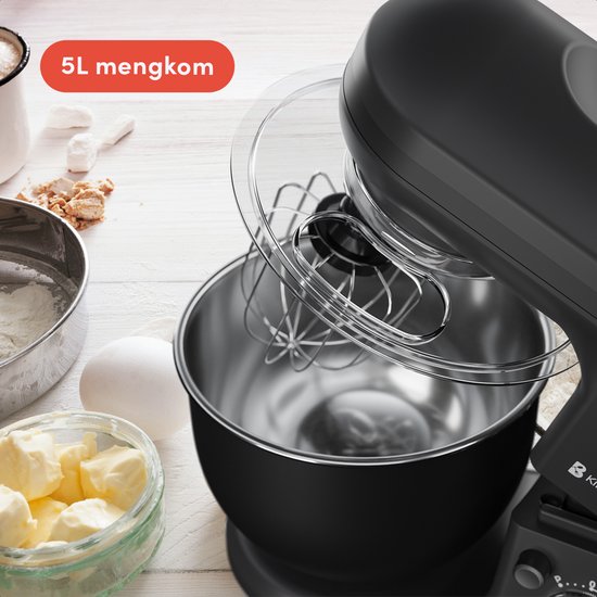 KitchenBrothers Robot de cuisine - Robot de cuisine - 5L - Batteur avec bol mélangeur - Batteur de cuisine - 1200W - Noir mat