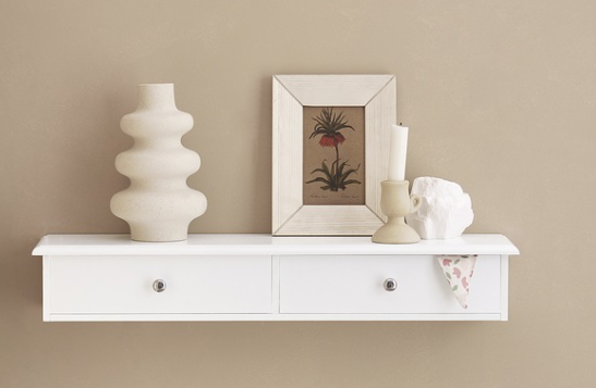 SoBuy Armoire murale - 2 tiroirs - 64 x 15 x 10 cm - Blanc