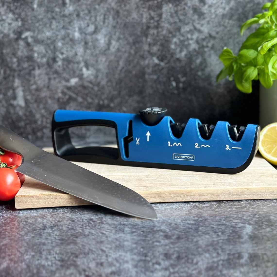 Aiguiseur de couteaux Livington BladeStar 3-en-1 - Angle d'affûtage réglable - Système en trois phases - Pour couteaux et ciseaux