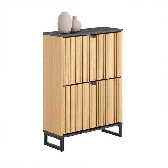 SoBuy Armoire à chaussures d'entrée, armoire à chaussures fine, rangement compact pour 8-12 paires, 60x24x88cm, FSR202-N