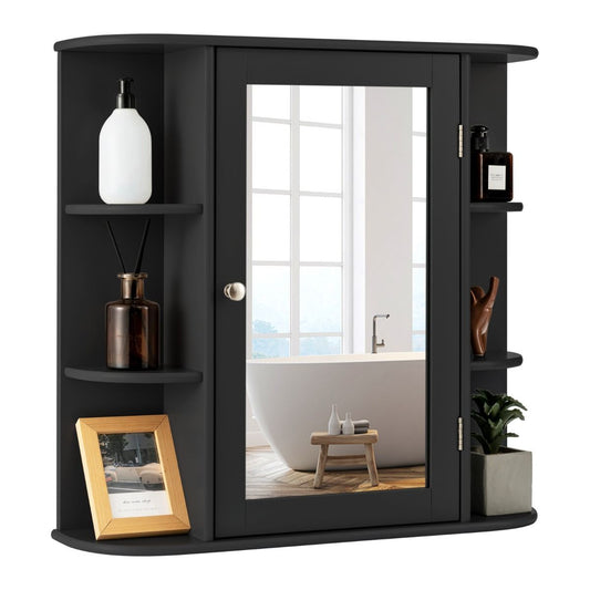 coast Mirror Cabinet Salle de Bain - 66×17×62 cm - Noir - Armoire murale avec porte miroir et étagères ouvertes