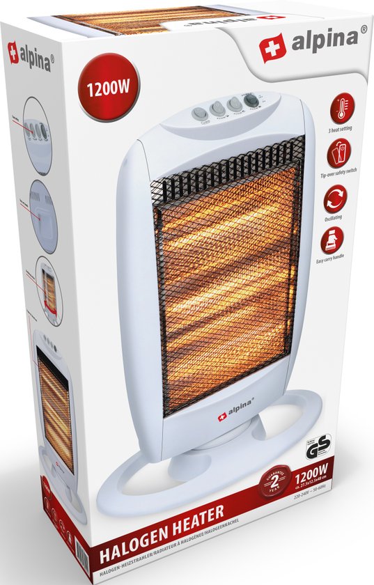 alpina Stove - Halogène - Rotatif - 1200 W - 3 niveaux de chaleur - Protection contre la surchauffe