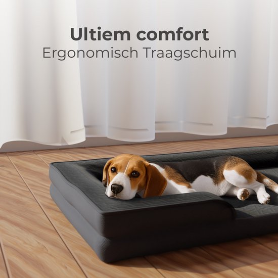 Panier orthopédique pour chien CozySense® - 75 x 45 cm - Taille M - Lit imperméable pour chien avec housse lavable - Convient comme coussin de banc - Noir