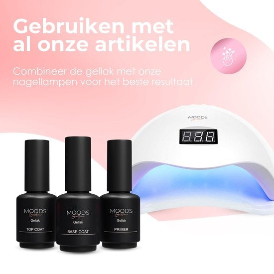 Moods Gellac Starter Pack - Primer - Base Coat - Top Coat - Gel Paint - LED Lamp Nail Polish - 7.3 ML