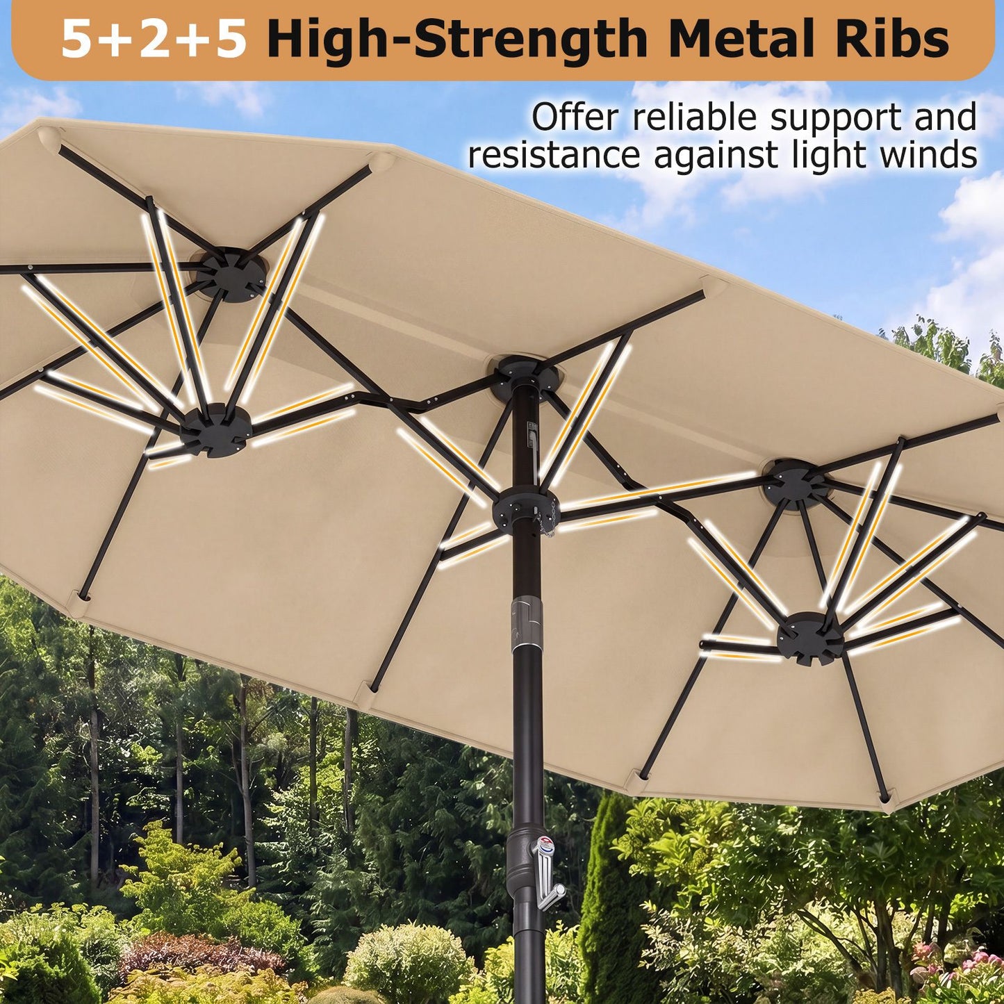 Parasol double Coast 300 x 160 cm - Rectangulaire - Inclinable - Beige