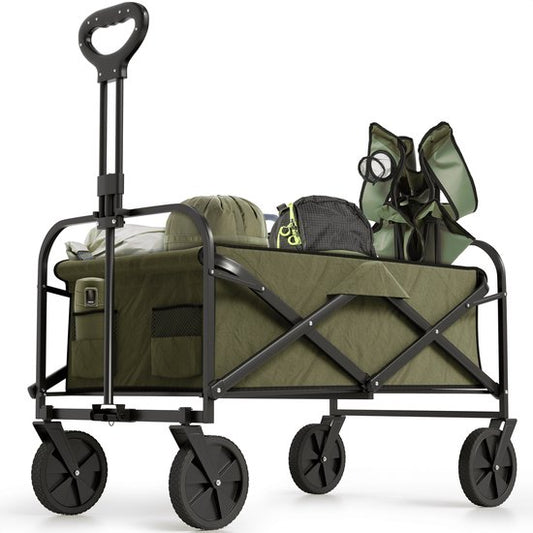 Avalo Bolderkar Pliable - Capacité de charge jusqu'à 90KG - 80L - 80x47x49 CM - Roues 360º - Bolderwagen / Chariot de plage / Chariot de randonnée / Bolderkar pliable - Pour la plage - Vert