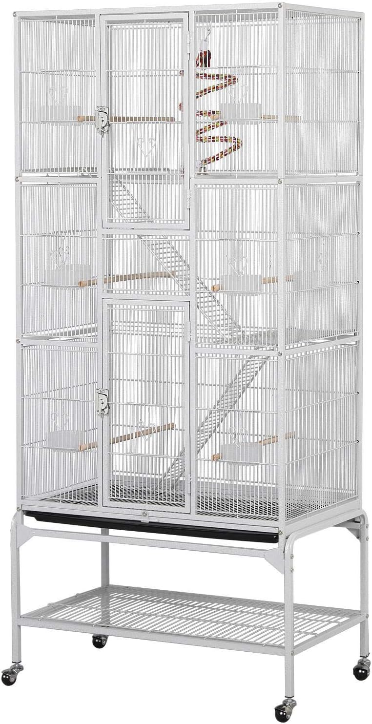 Yaheetech 175 cm Cage à oiseaux extra large avec support amovible pour perroquets de taille moyenne, perruches, perruches faucons, conures, inséparables, perruches à gazon et pinson - Blanc