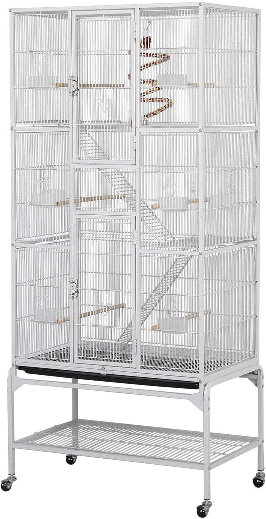 Yaheetech 175 cm Cage à oiseaux extra large avec support amovible pour perroquets de taille moyenne, perruches, perruches faucons, conures, inséparables, perruches à gazon et pinson - Blanc