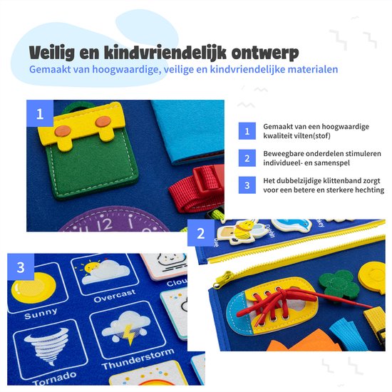 MontiPlay® Montessori Toys - Jouets sensoriels - Tableau d'activités - Tableau d'occupation - Livre d'activités Montessori pour la maison - Educatif - Jouets sensoriels - Bleu