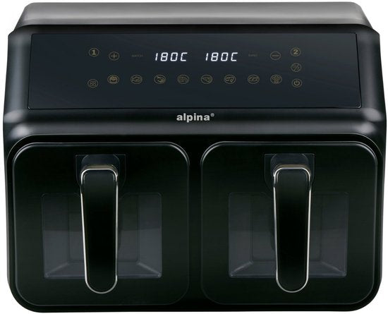 Alpina Friteuse à air chaud double XXL - Friteuse à air chaud 2 x 4 L - Friteuse à air chaud avec écran tactile numérique - Four à air chaud pour 6 personnes et plus - 8 programmes de cuisson - Mode Sync - Fonction minuterie