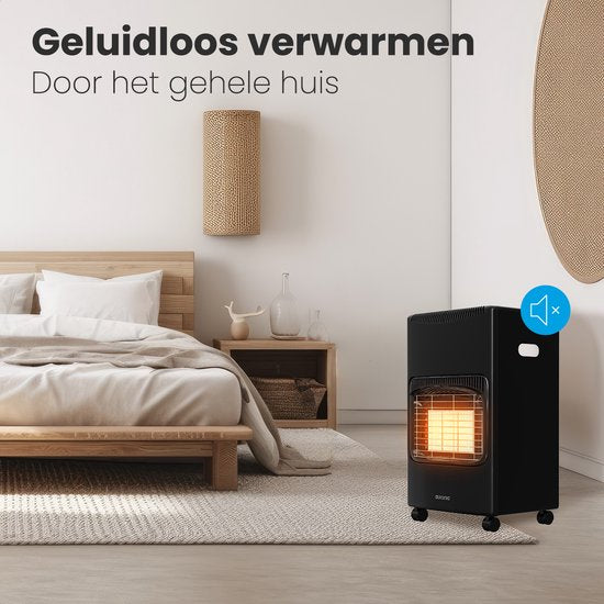 Auronic Mobile Gas Heater - with Wheels - up to 60 m² - 4100W Gas Heater - Includes Gas Pressure Regulator and Gas Hose - Black